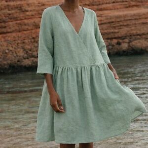 Amour M  Linen Daphne Linen Dress Sage 0734 Green medium a-line babydoll
